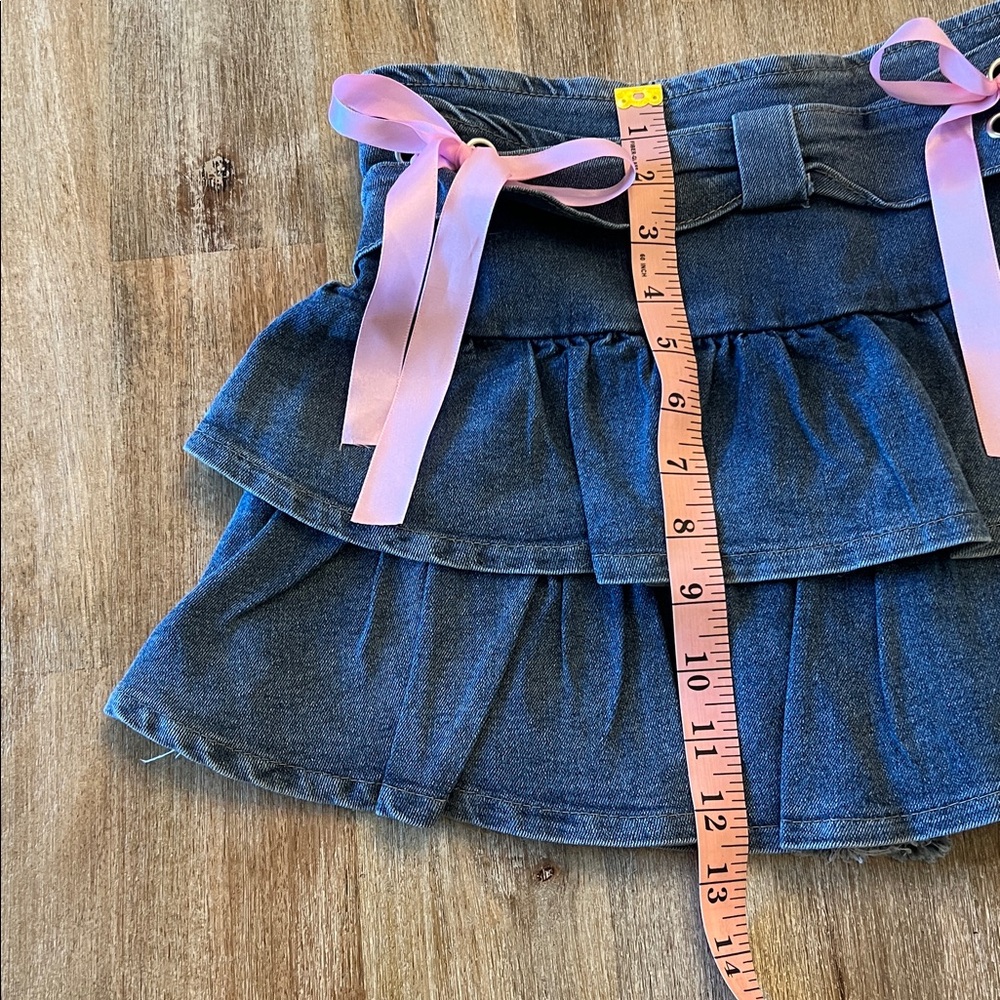 Ruffled Denim Skort with Pink Bows Juniors S - Picture 6 of 9